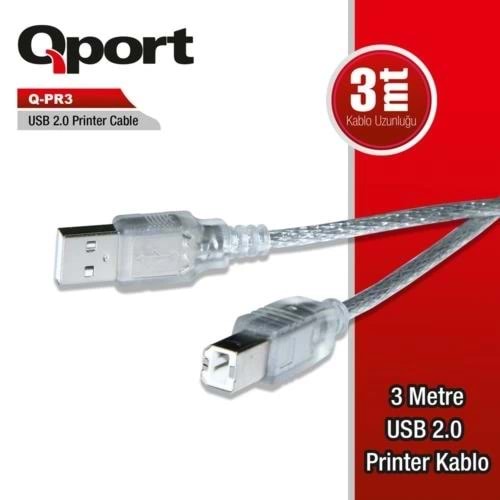 Kablo Qport Q-Pr3 Usb 2.0 3Mt Yazıcı Kablosu