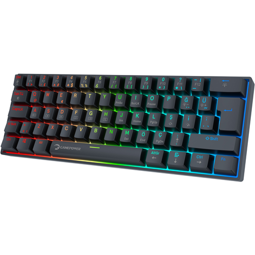 Klavye Gamepower Lyra Rgb 60m Mekanik Blue Switch Siyah