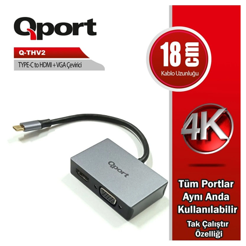 Qport Q-Thv2 Type-C To Hdmı/Vga Cevirici Adaptör