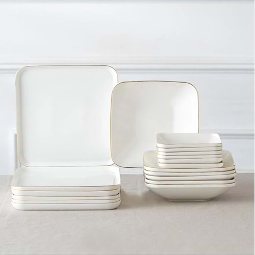 İSTANBUL PORSELEN NADİDE 18 PARÇA KARE YEMEK TAKIMI GOLD