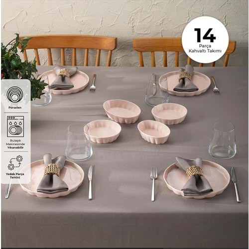 EMSAN COZY 14 PARÇA KAHVALTI TAKIMI PEMBE