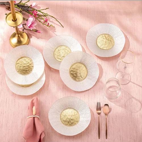 EMSAN GOLDEN 6 KİŞİLİK CAM PASTA SETİ 21 CM