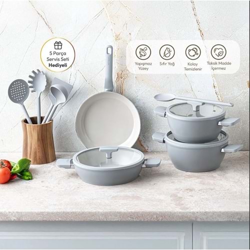 EMSAN SWISS RS 7 PARÇA TENCERE SETİ, GRİ