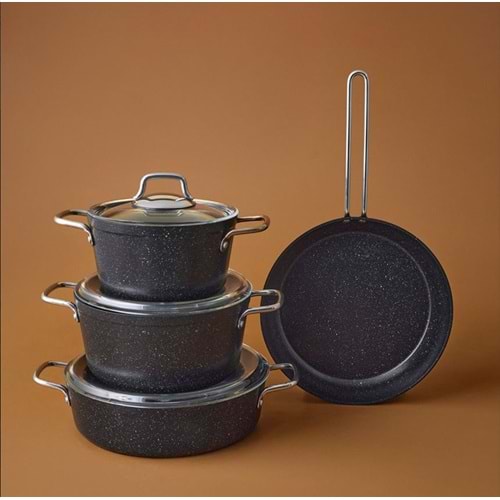 EMSAN BIOGRANIT DEFNE 7 PARÇA TENCERE SETİ SİYAH