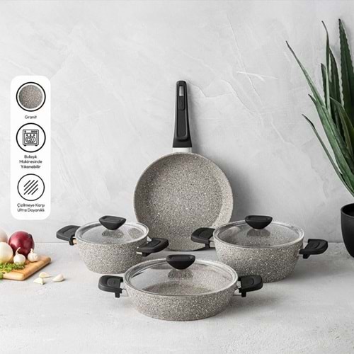 EMSAN STONE 7 PRÇ GRANİT TENCERE SETİ,GR