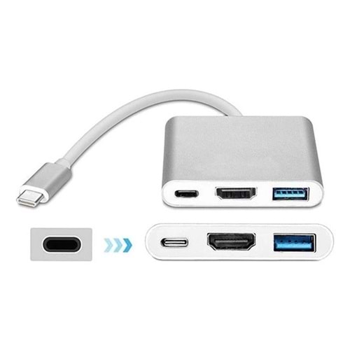 Adaptor Type-C 3.1 To 1 Port Usb 3.0 + 1 Port Type-C + Hdmı Al-4962