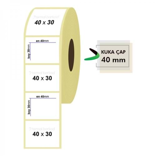 Rulo Kağıt Termal Etiket 40Mm X 30Mm 1500 Adet