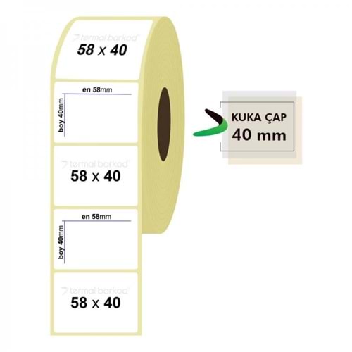 RULO KAĞIT TERMAL ETİKET 58mm X 40mm 1250 ADET