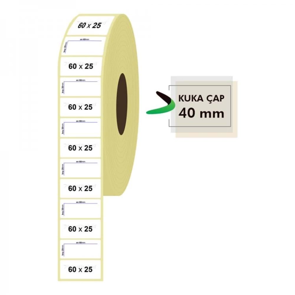 Rulo Kağıt Lamıne Termal Etiket 60Mm X 25Mm 1750 Adet Lamıne