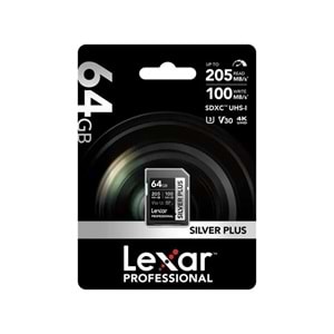 Lexar 64Gb Professıonal Sılver Plus Sdxc Uhs-I 205Mb/S-100Mb/S