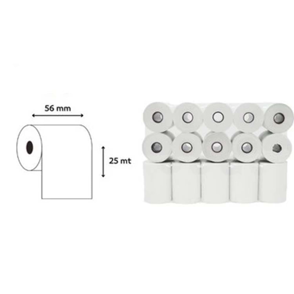 RULO KAĞIT TERMAL Yazar Kasa / Pos cihazı rulosu 56mm x 25m 10lu