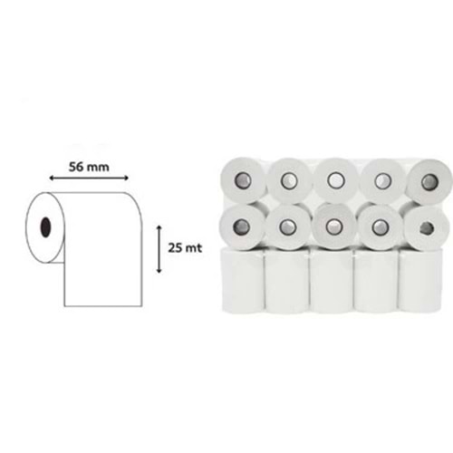 RULO KAĞIT TERMAL Yazar Kasa / Pos cihazı rulosu 56mm x 25m 10lu