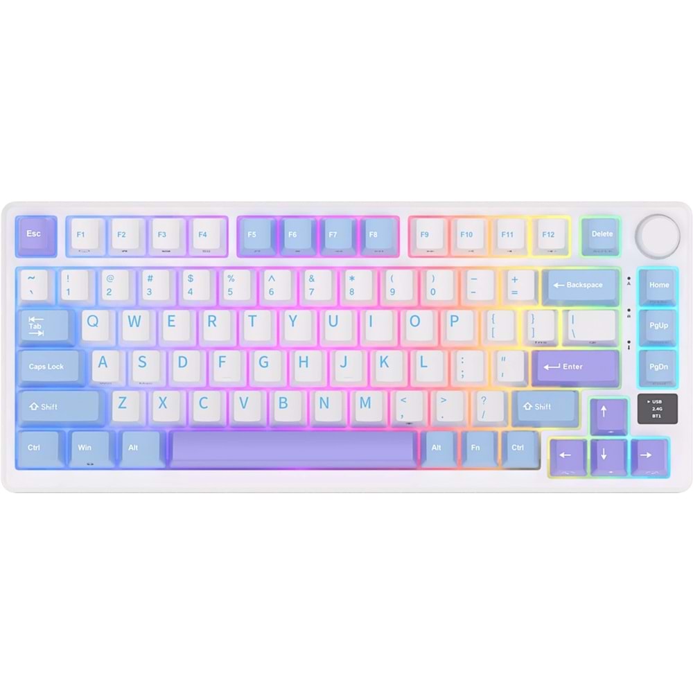 Klavye Royal Kludge M75 Taro Mılk Kablosuz Sılver Swıtch Us Layout