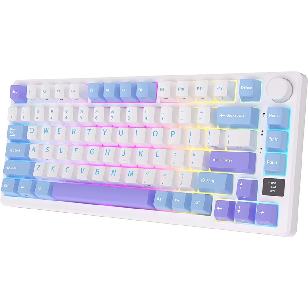 Klavye Royal Kludge M75 Taro Mılk Kablosuz Sılver Swıtch Us Layout