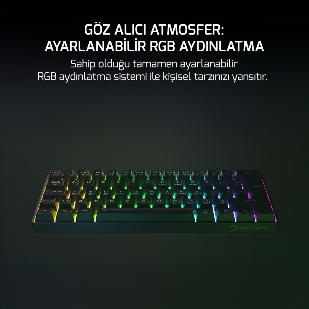 Klavye Gamepower Lyra Rgb 60m Mekanik Red Switch Siyah