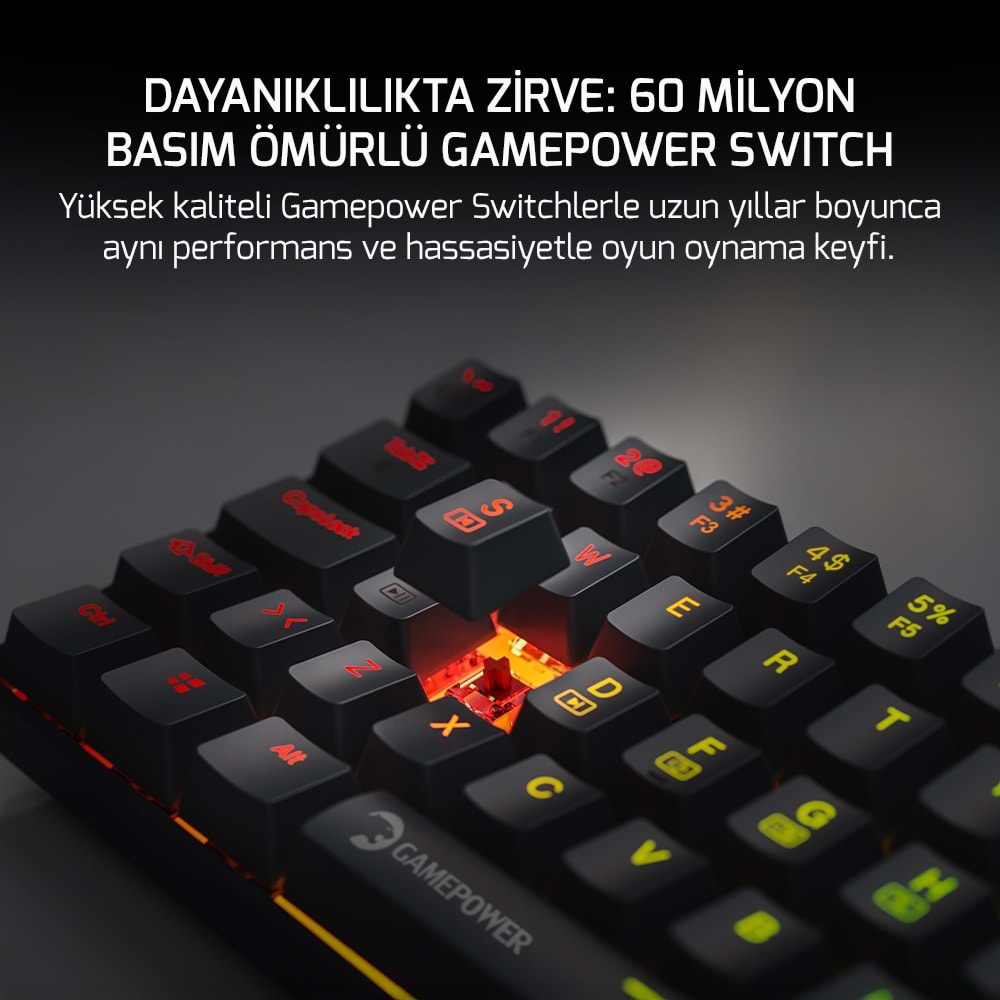Klavye Gamepower Lyra Rgb 60m Mekanik Red Switch Siyah