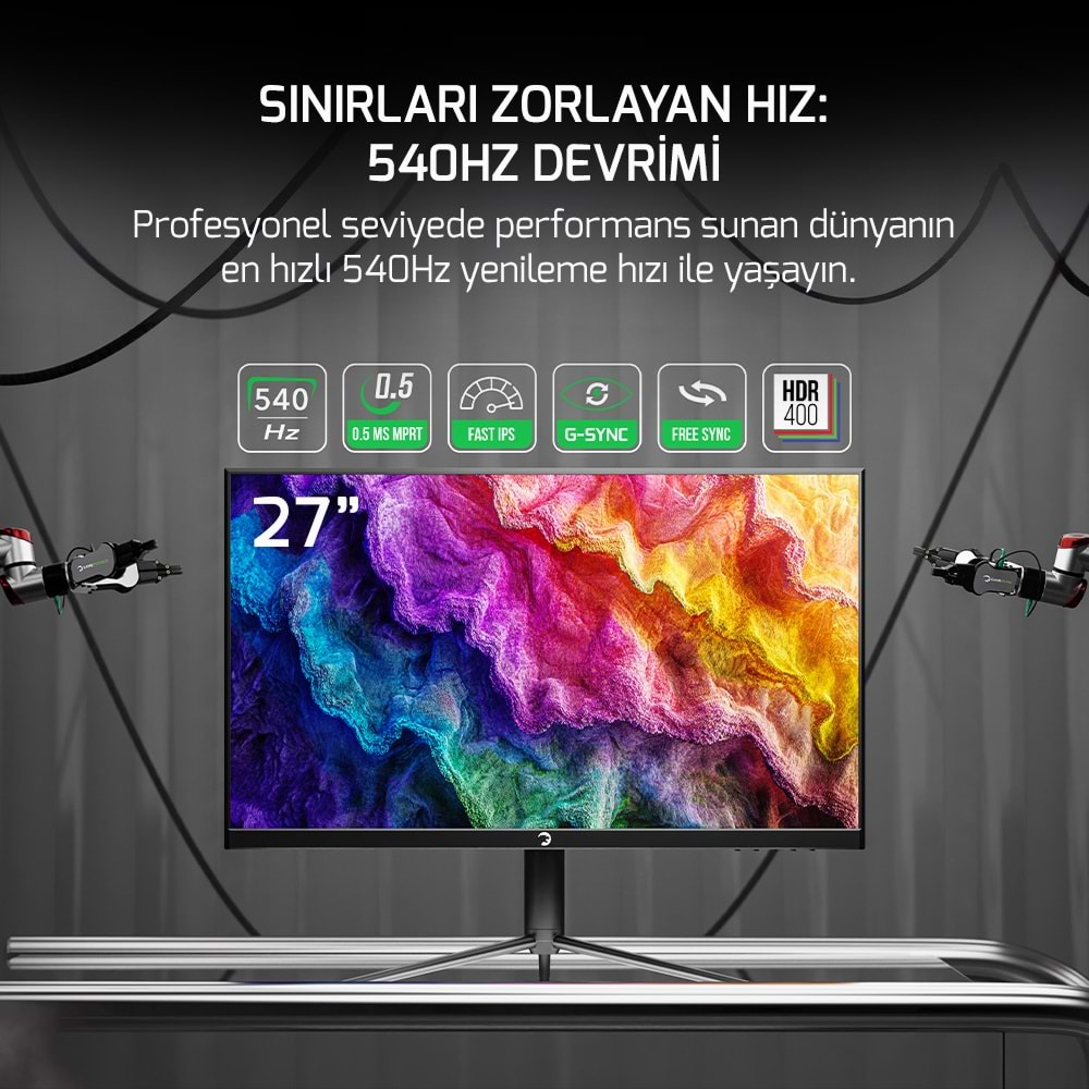 GamePower Lucid S60 27'' 0.5ms 540Hz Flat Fast IPS FHD RGB Pivot Speak