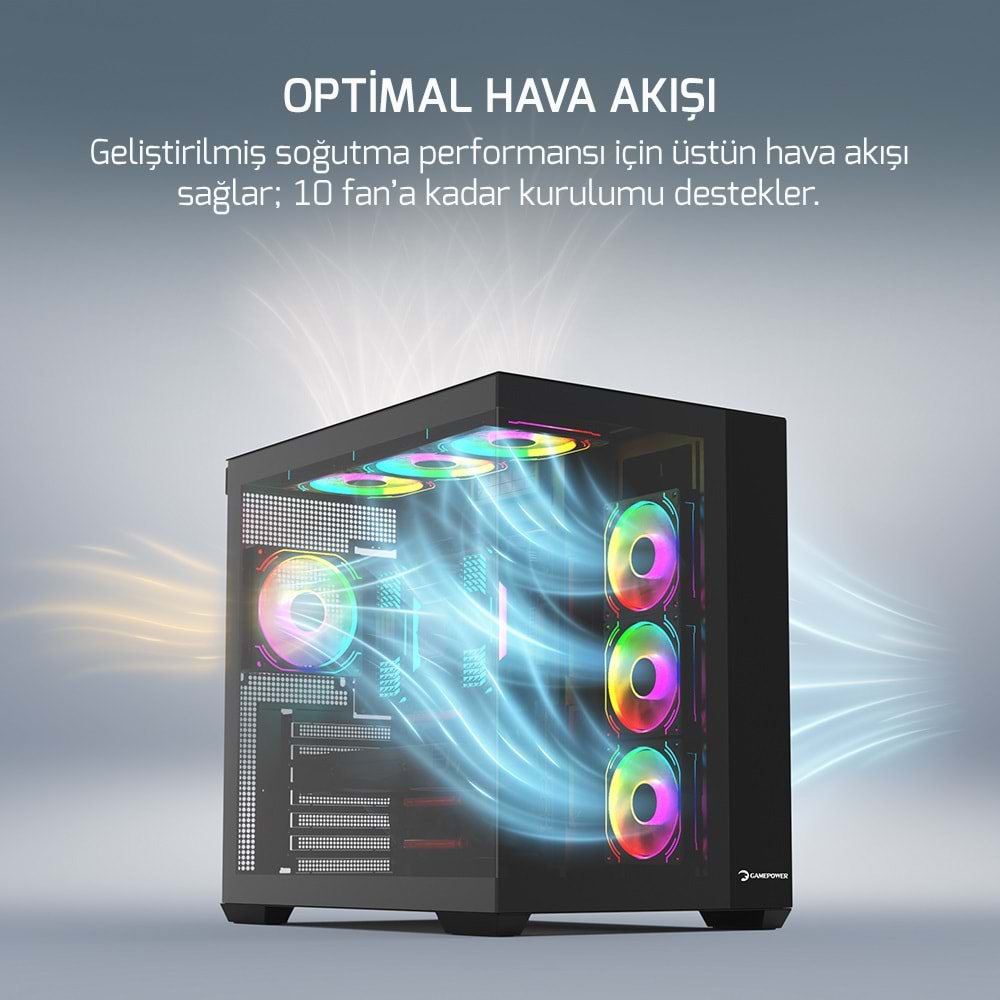 Kasa GamePower Warcry Prism 4xARGB Fan 650W 80+ Bronze Atx Siyah