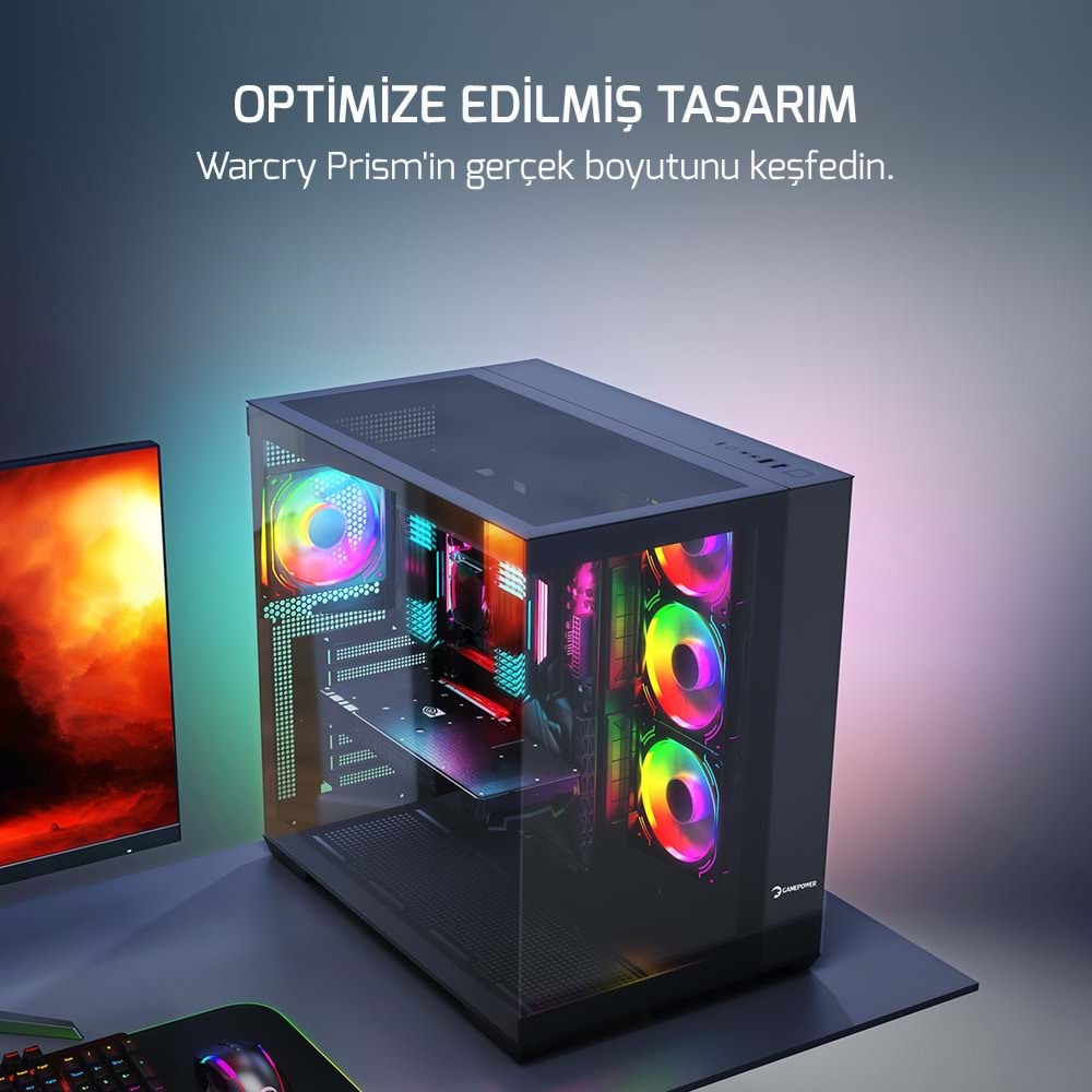 Kasa GamePower Warcry Prism 4xARGB Fan 650W 80+ Bronze Atx Siyah