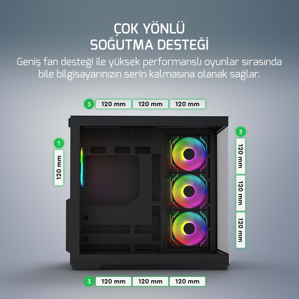 Kasa GamePower Warcry Prism 4xARGB Fan 650W 80+ Bronze Atx Siyah