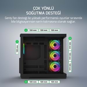 Kasa GamePower Warcry Prism 4xARGB Fan 650W 80+ Bronze Atx Siyah