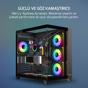 Kasa GamePower Warcry TopGlass 650W+ Psu 4xARGB Temperli Cam ATX Siyah