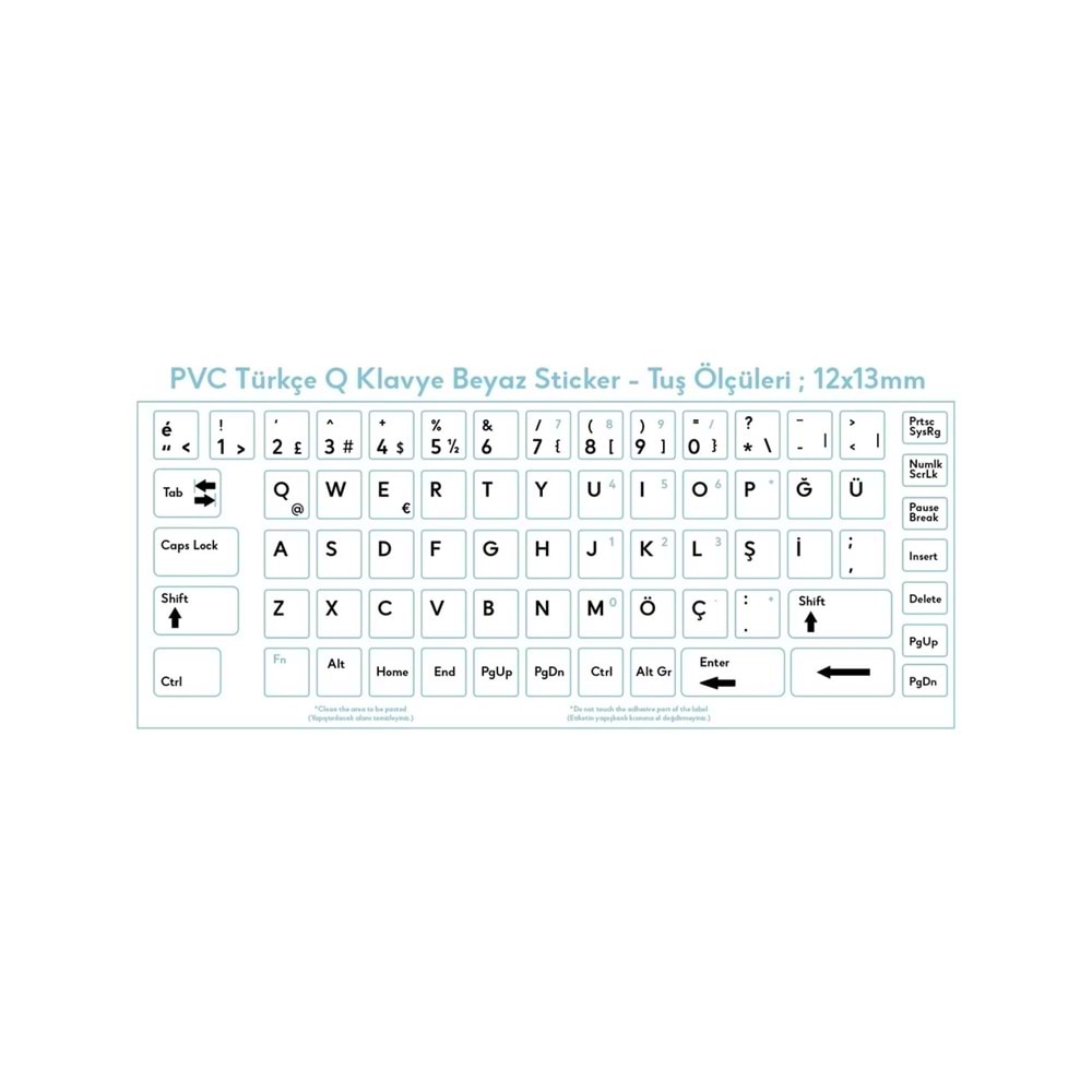 Klavye Etiketi Türkçe Turkish Sticker Beyaz