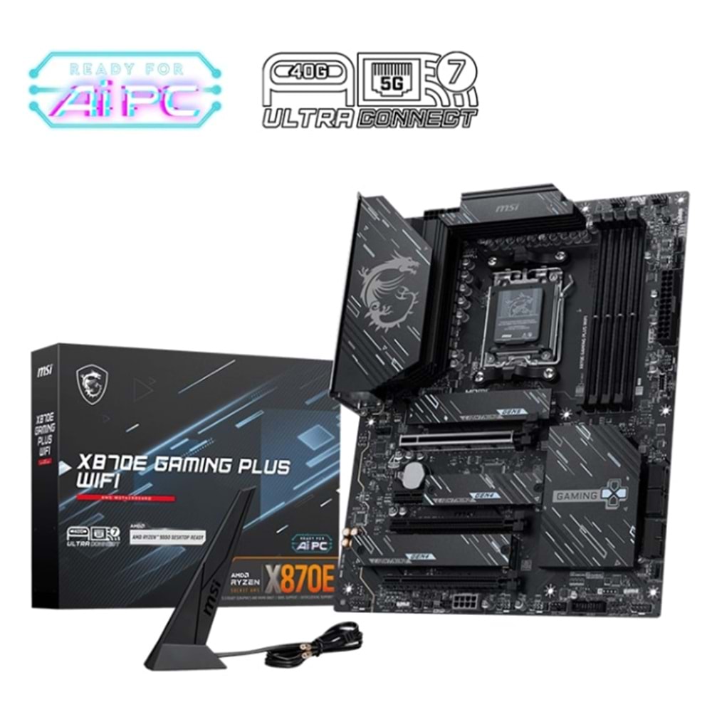 Anakart Msi Gaming Plus X870E Wifi Ddr5 8200+(Oc)Mhz AM5 Atx