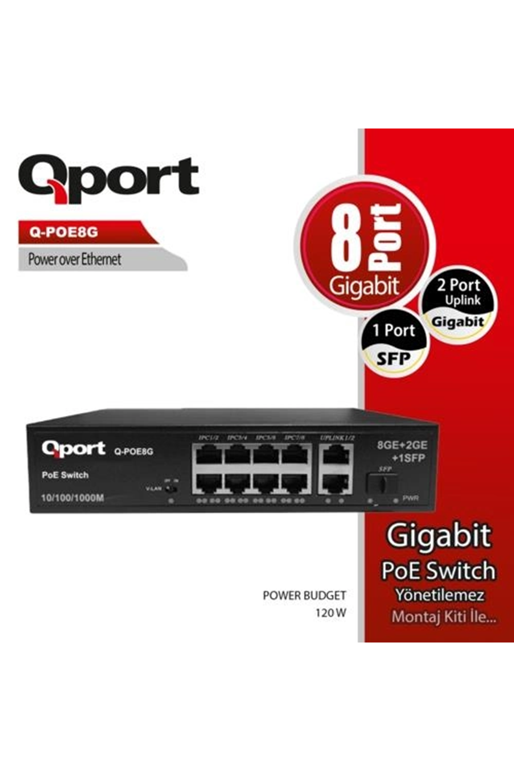 Qport Q-POE8G 8 Port 10/100/1000 2 Port 10/100/1000 Uplink 1 Port SFP