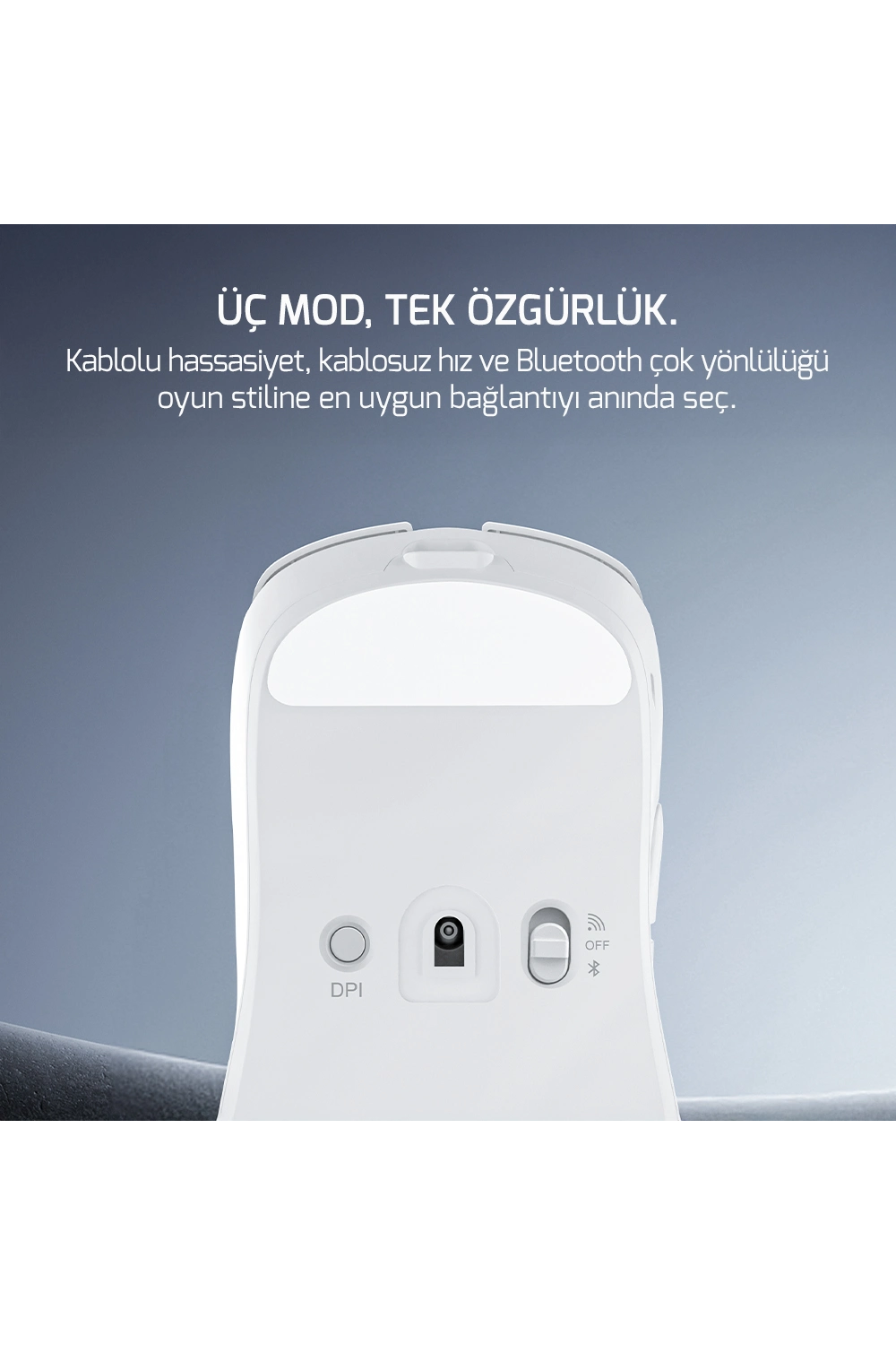 GamePower Radus 12.000Dpi Triple Mode(Kablolu/Bluetooth/2.4G) Beyaz