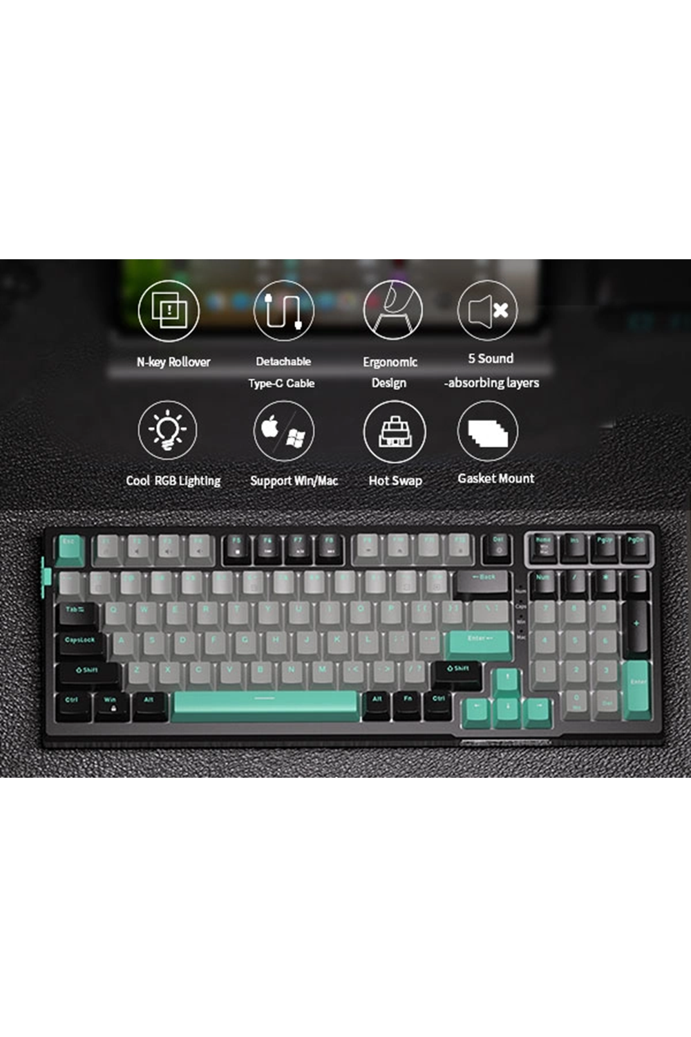 MageGee SKY98 99 Tuş Gasket RGB Hot-Swap Kablolu Siyah-Gri Gaming