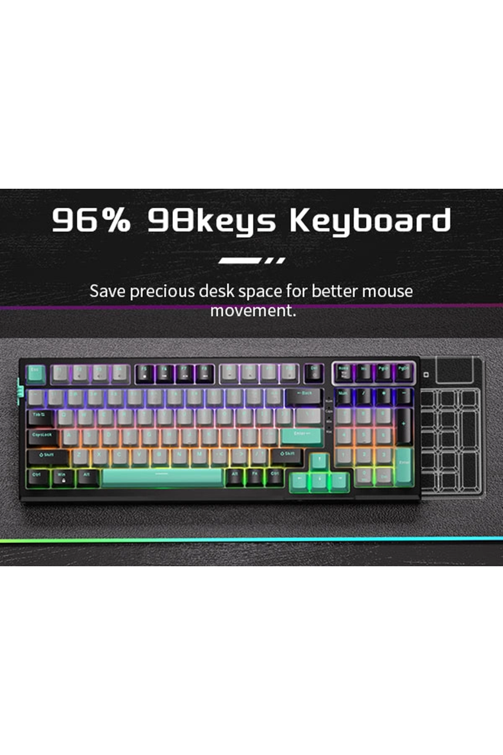 MageGee SKY98 99 Tuş Gasket RGB Hot-Swap Kablolu Siyah-Gri Gaming