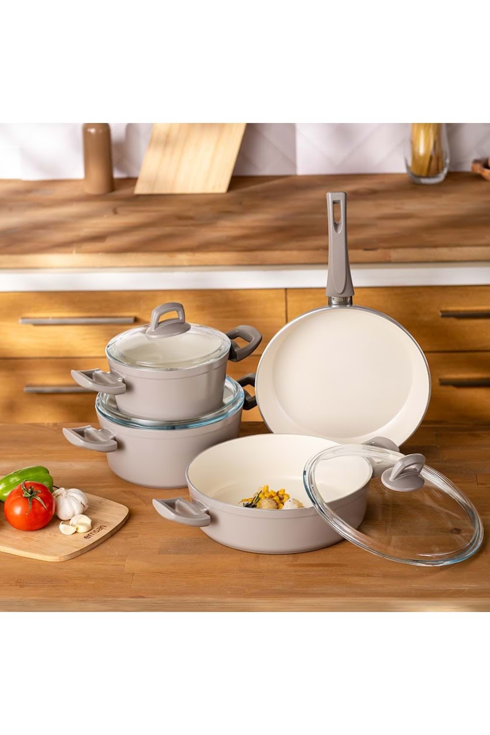 EMSAN CRYSTAL TENCERE SETİ 7 PARÇA , BEJ