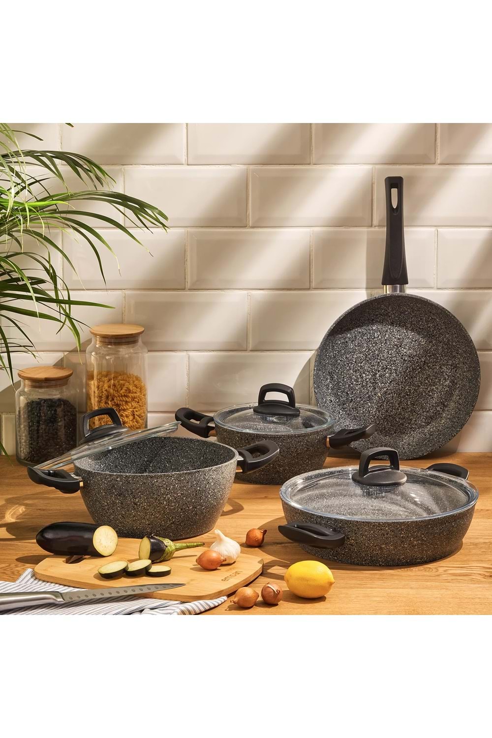 EMSAN LUCCA 7 PRÇ TENCERE SETİ-GRİ/MAVİ