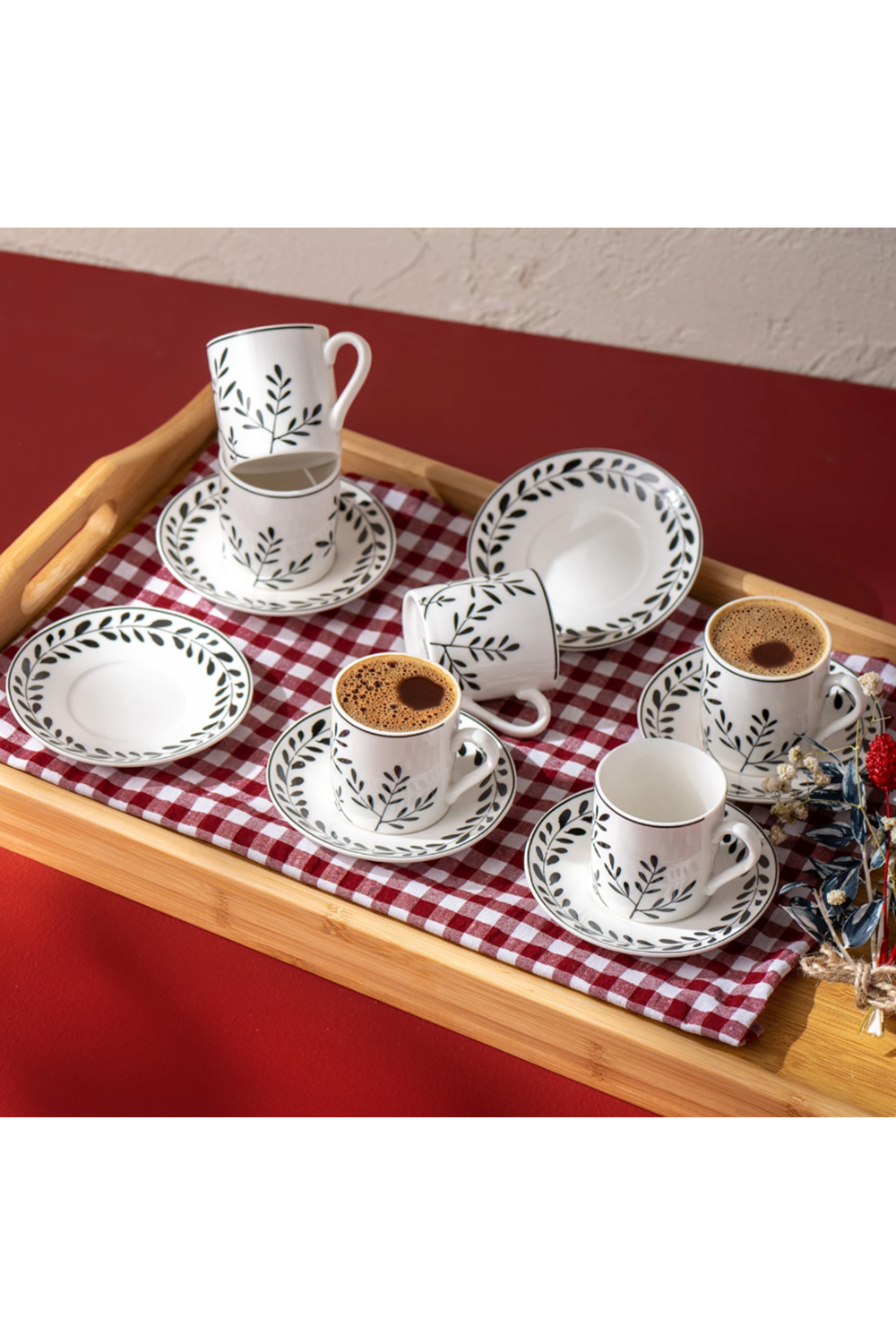 EMSAN IVY WREATH 6'LI KAHVE FİNCANI, SİYAH