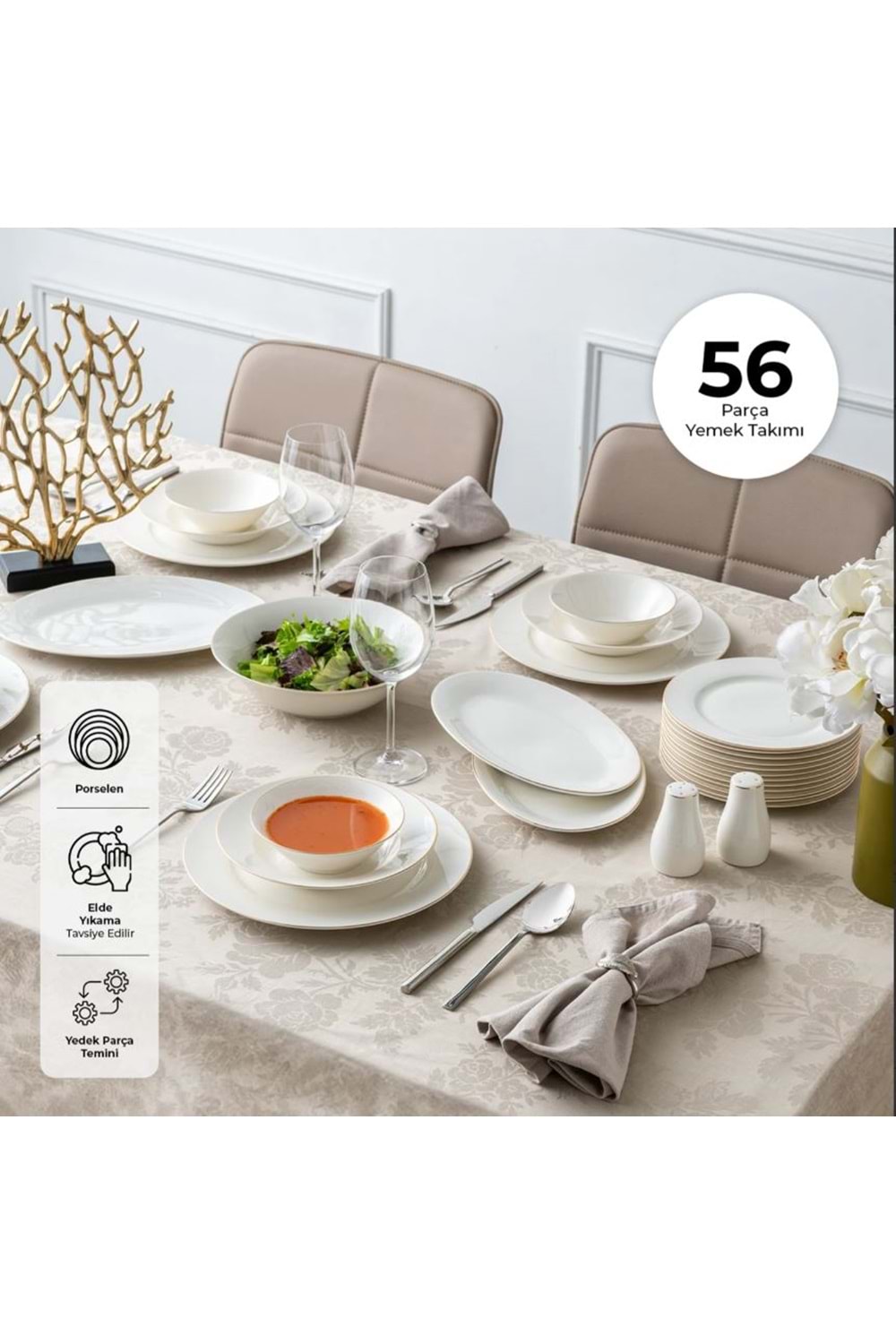 EMSAN NEW BONE FREZYA 56 PRÇ YEMEK TAKIMI GOLD