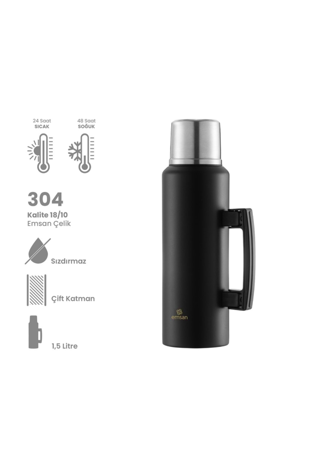 EMSAN CAMPER TERMOS, 1,5 LT, SİYAH