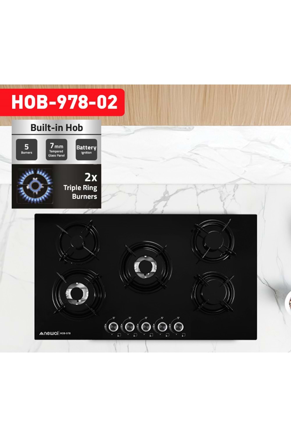 Newal HOB978/2 Ankastre Siyah Ocak 90cm