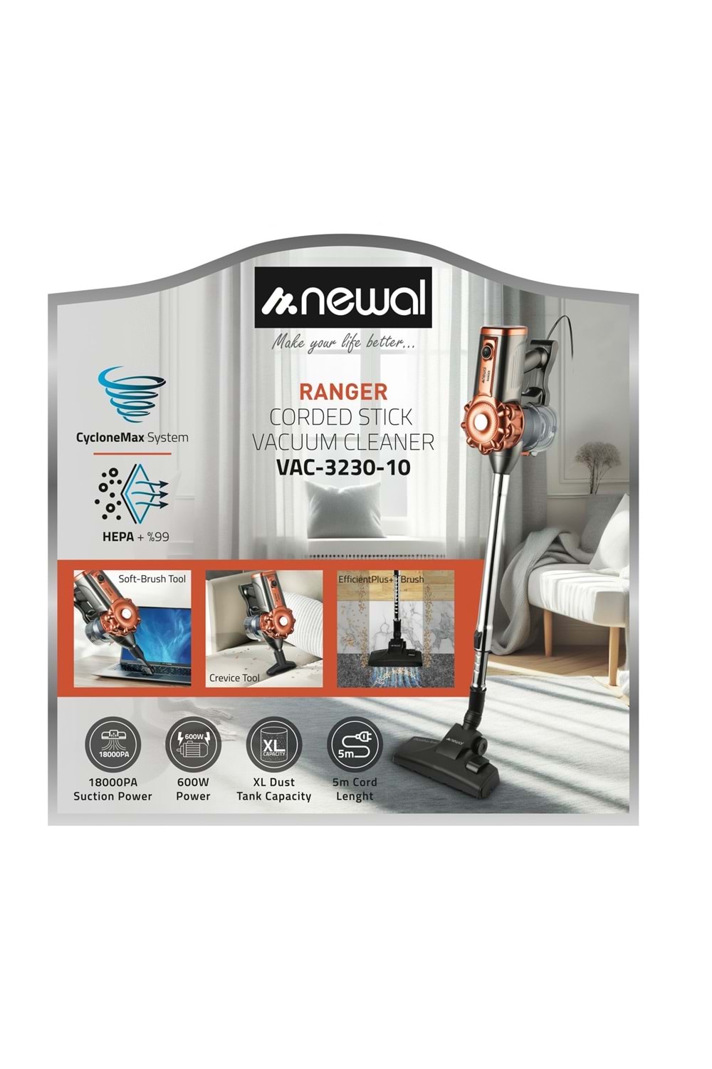 Newal VAC3230/10 Dikey Elektrikli Süpürge 600W