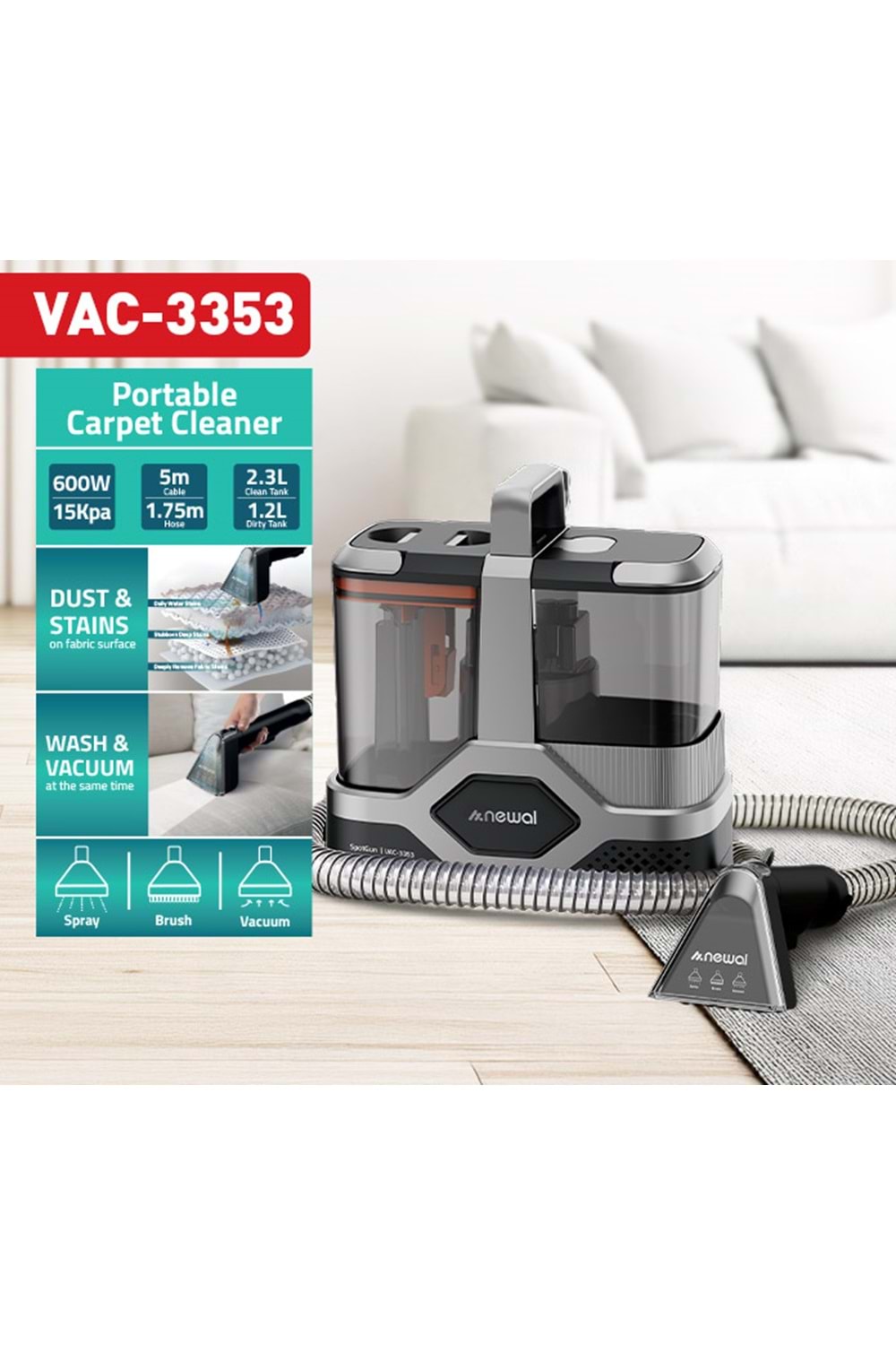 Newal VAC3353 Portatif Halı & Koltuk Yıkama Makinesi